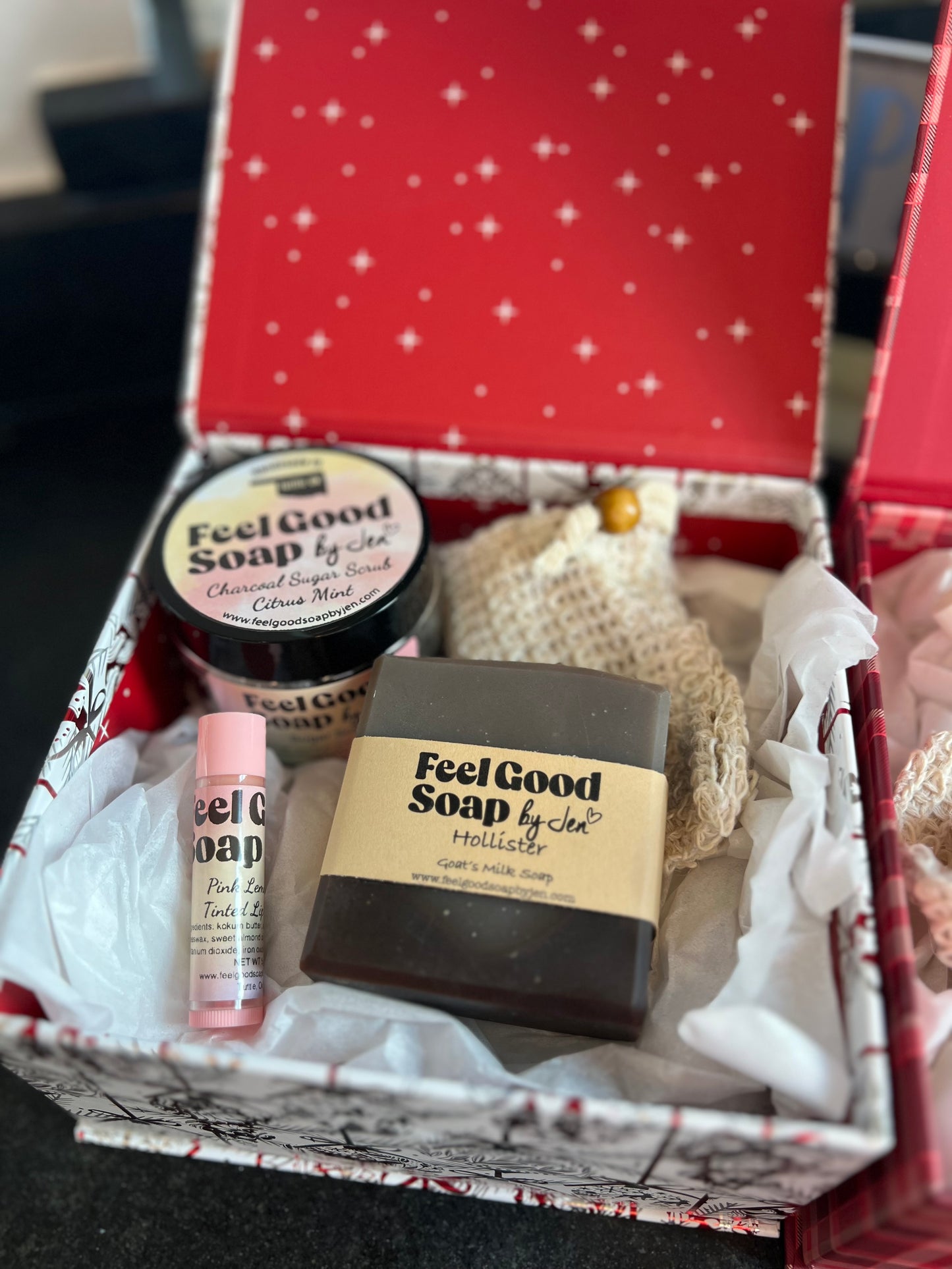 Soap, Lip Balm, Sugar Scrub, and Soap Sock Gift Set
